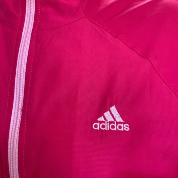 Adidas Womens Windbreaker Zip Jacket Pink & White Stripe Sz L Zip Pocket #256B - Picture 7 of 9